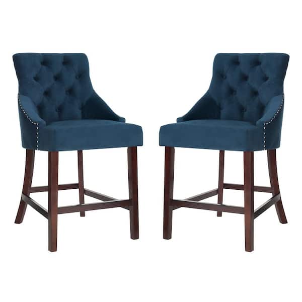 SAFAVIEH Eleni 41 in. Navy Wooden Counter Stool (Set of 2)
