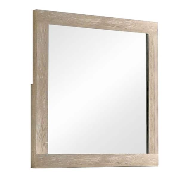 Benjara 35.63 in. x 1.38 in. Modern Style Square Cream Wood Framed Decorative Mirror