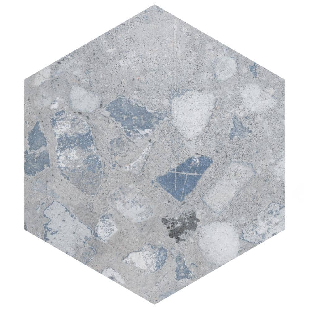Merola Tile Recycle Hex River Blue 8-1/2 in. x 9-7/8 in. Porcelain Floor and Wall Take Home Tile Sample -  S1FBK10XRRB