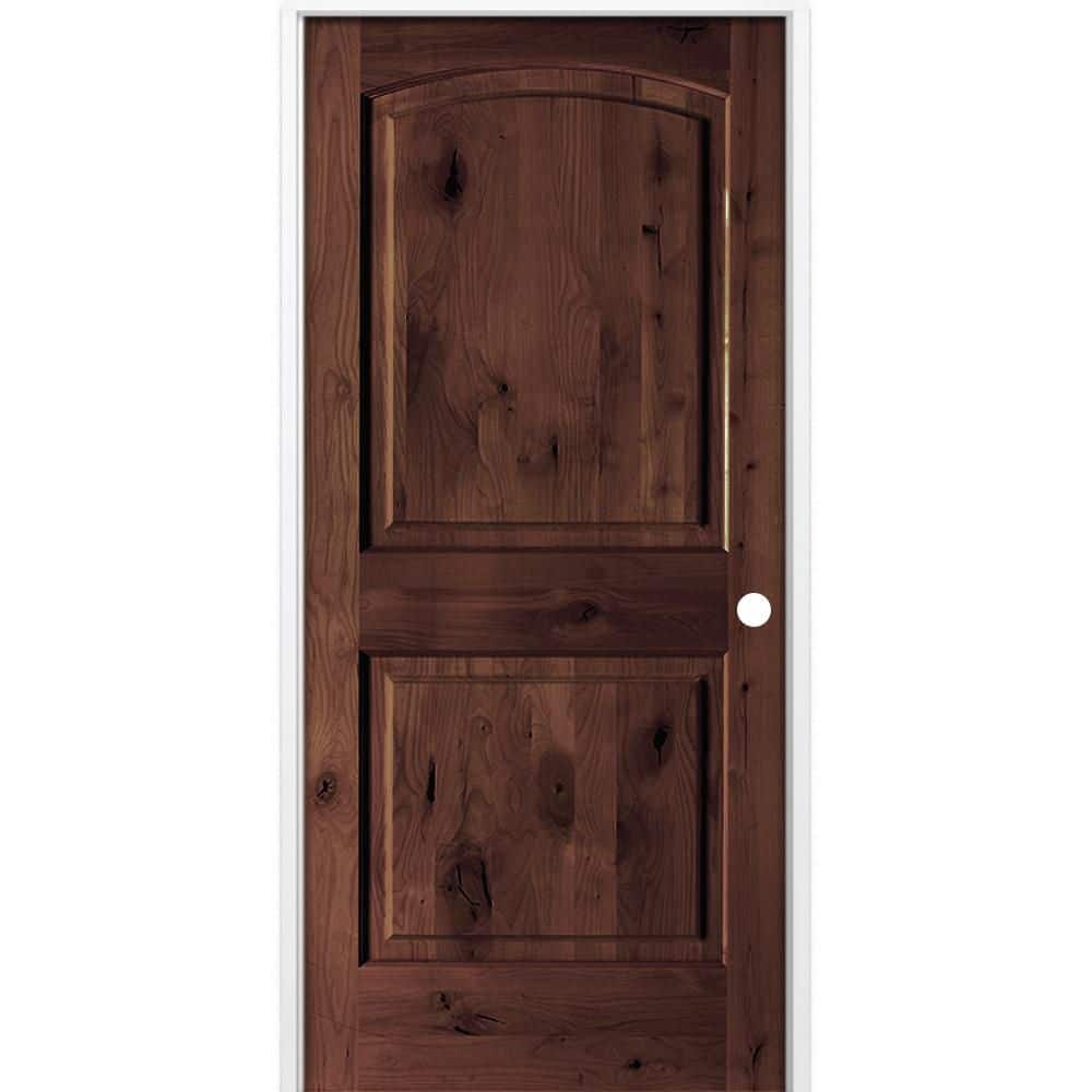 36 in. x 80 in. Rustic 2-Panel Arch Top Left-Hand Red Mahogany Stain Knotty Alder Wood Single Prehung Interior Door price history on PriceWatchPro