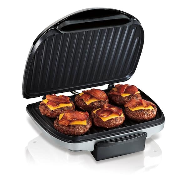 Hamilton Beach Electric Indoor Grill, 6-Serving, Large 90 sq. in. Nonstick  Easy Clean Plates, Floating Hinge for Thicker Foods, 1200 Watts, Silver