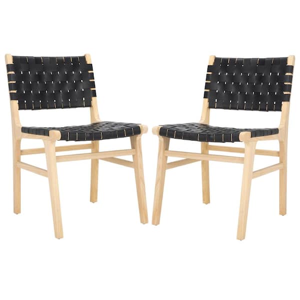 SAFAVIEH Taika Black/Light Natural 18 in. Wood Dining Chair Set of 2
