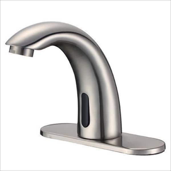 1-Piece Touchless Bathroom Sink Faucet in Brushed Nickel, Automatic Motion Sensor Restroom Toilet Faucet