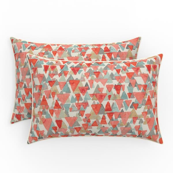 Pillow Perfect Abstract 18.5 in W x 5 in H Outdoor Lumbar Throw Pillows 2-Count in Reef Point Coral