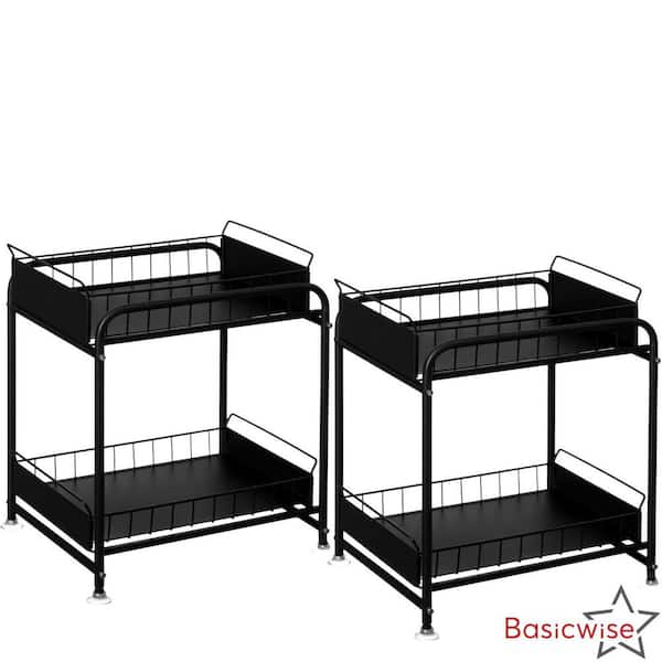 11 in x 18 in x 15 in Black Set of 2-Sliding Under Sink Organizer Metal Drawer Storage