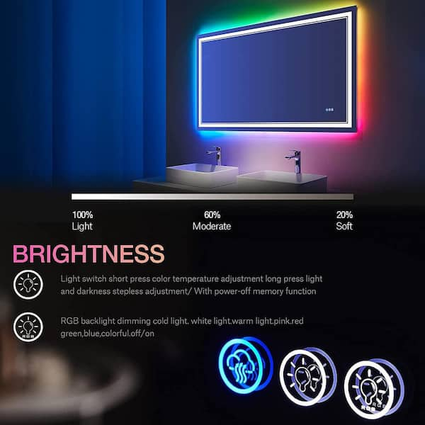 KRISTALLUM LED Bathroom Mirror with Lights - 48x36, Backlit & Frontlit LED  Vanity Mirror, Wireless Switch, Anti Fog/Waterproof/Dimmable/3 Color