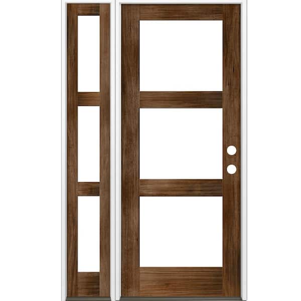 Krosswood Doors 50 in. x 96 in. Modern Hemlock Left-Hand/Inswing 3-Lite Clear Glass Provincial Stain Wood Prehung Front Door with LSL