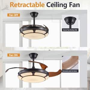 41.7 in. Indoor Black Ceiling Fan with Light Invisible Retractable Fan with LED for Living Room, Bedroom Dining Room