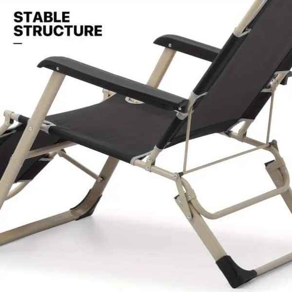 Black Metal and Textilene Adjustable Outdoor Lounge Chair, Patio
