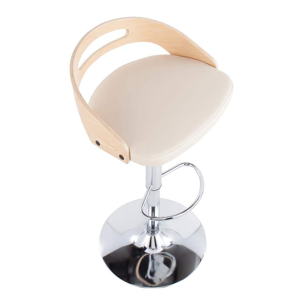 Natural Wood and Cream Faux Leather Adjustable Swivel Barstool
