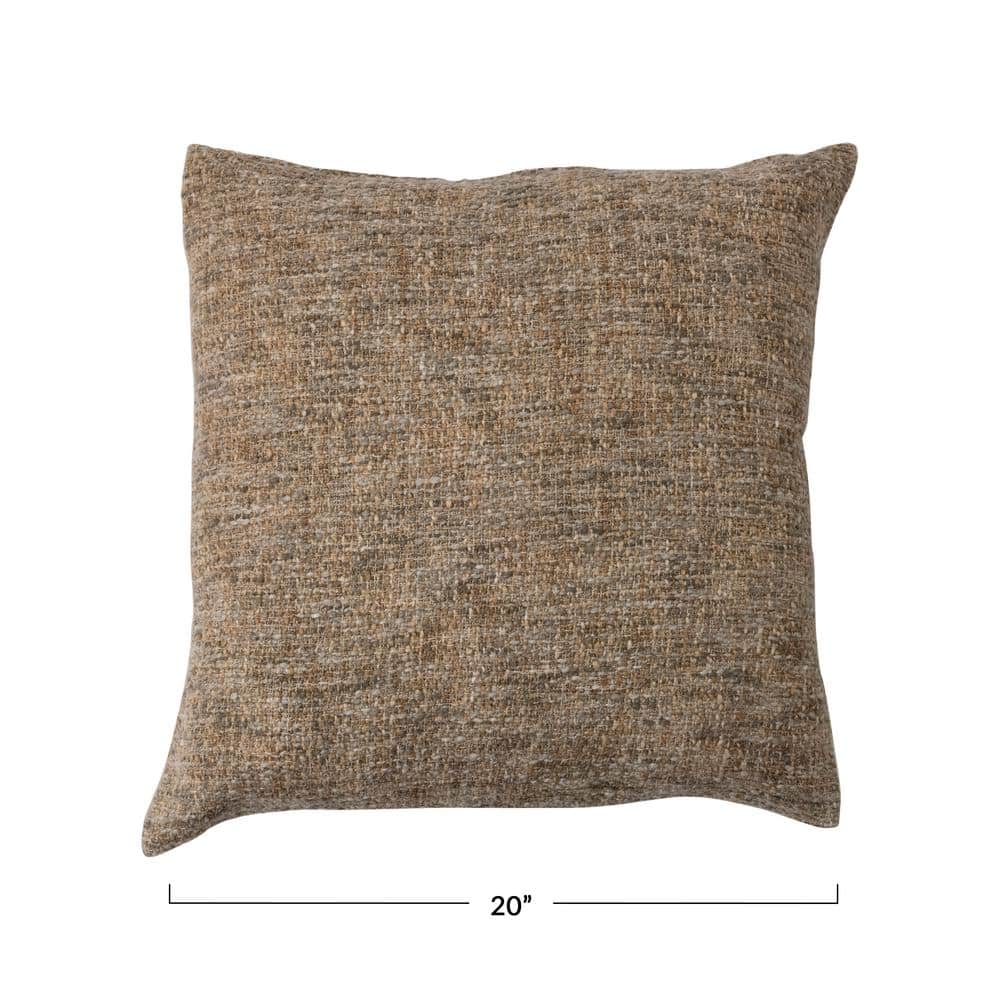 20" Gray and Tan Mélange Cotton Blend Bouclé Pillow