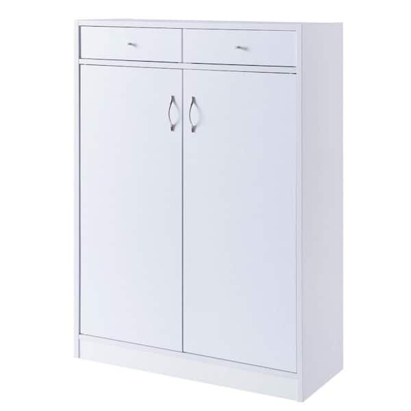 18 in. H x 13 in. W White Wood Shoe Storage Cabinet