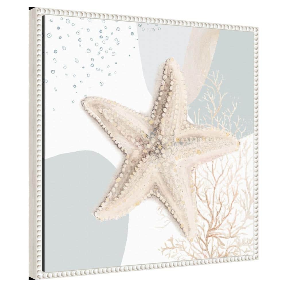 Ocean Oasis Starfish Coastal Canvas Wall Art with White Frame