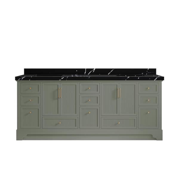 Willow Collections Alys 84 in. W x 22 in. D x 36 in. H Double Sink Bath Vanity in Evergreen with 2 in. Calacatta Black Top