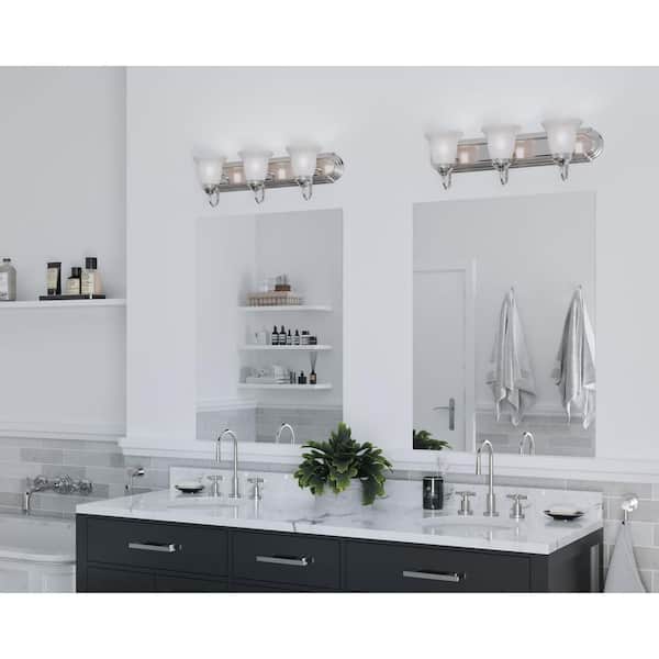 24 in. 3-Light Brushed Nickel Bathroom Vanity Light with Glass Shades