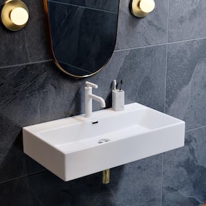 Claire 29.75 in. Rectangle Ceramic Wall Mount Bathroom Vessel Sink in Glossy White