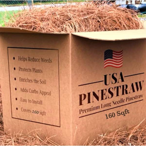 USA PINESTRAW Box of 160 Sq.ft. Long Needle Pine Straw Mulch  HD-88-3EQ8-R75E - The Home Depot