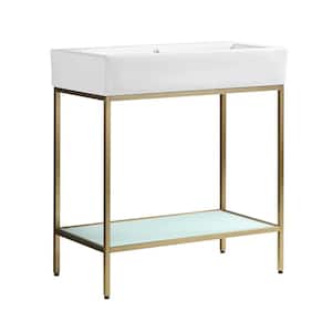 Pierre 32 in. W x 18.1 in. D Bath Vanity in Gold with Ceramic Vanity Top in White with White Basin