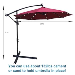 10 ft. Steel Market Solar Patio Umbrella in Burgundy