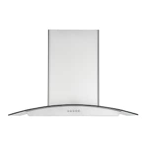 30 in. Convertible Wall Mounted Hood in Glass and Stainless Steel with Push Button Controls and LED Lighting