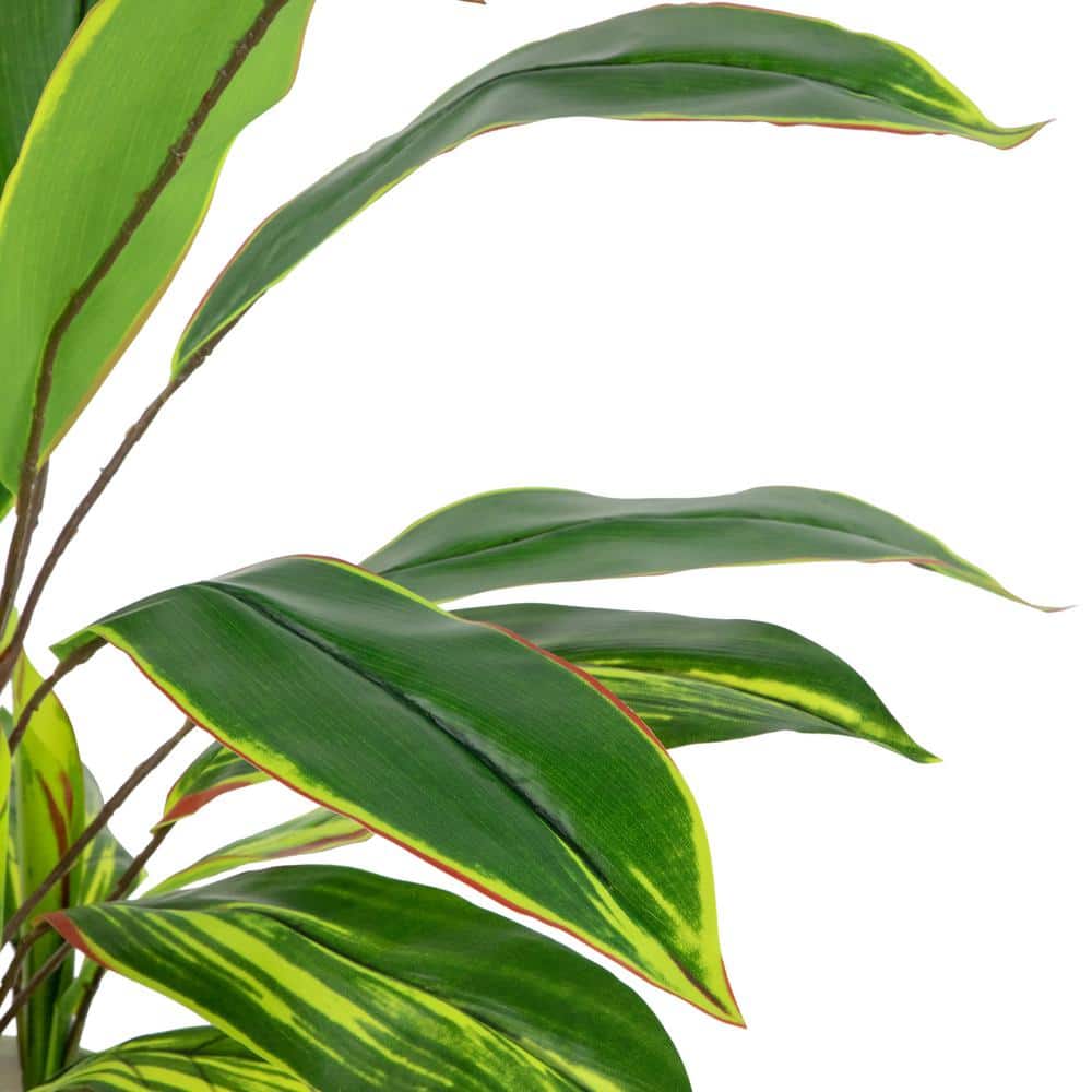 25" Green and Red Artificial Dracaena Plant in Off-White Plastic Pot