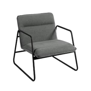 17 in. Gray Upholstered Metal Frame Fabric Arm Chair Accent Arm Chair with Black Legs