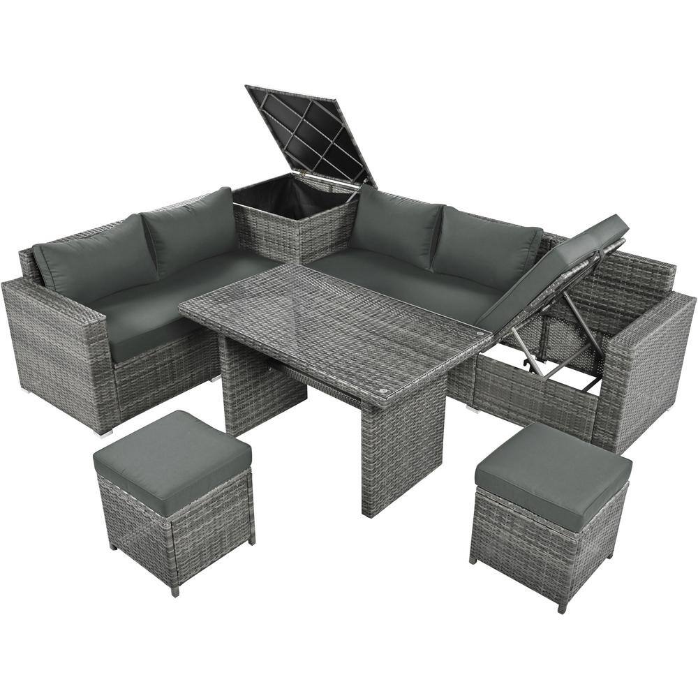 6-Piece Wicker Outdoor Sectional Set with Adjustable Seat, Storage Box and 