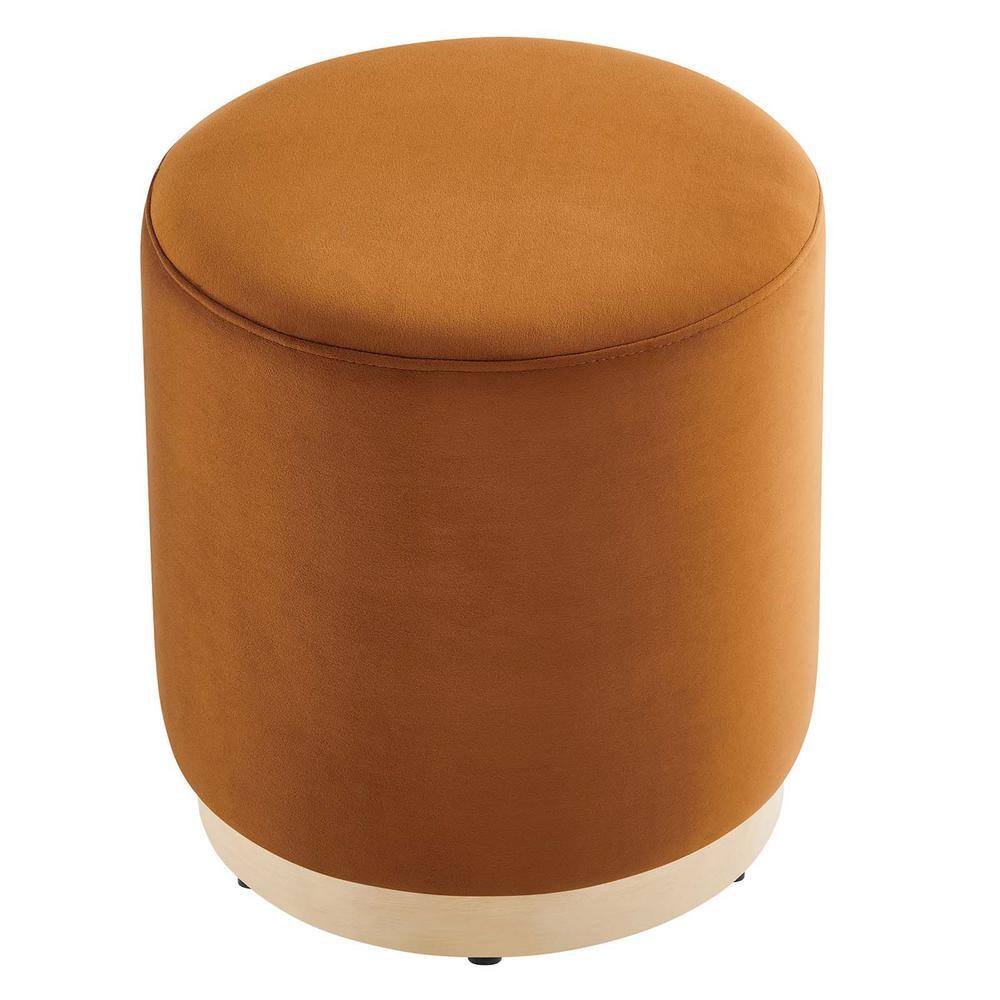 Tilden 16" Round Rust Velvet Upholstered Ottoman with Rubberwood Base