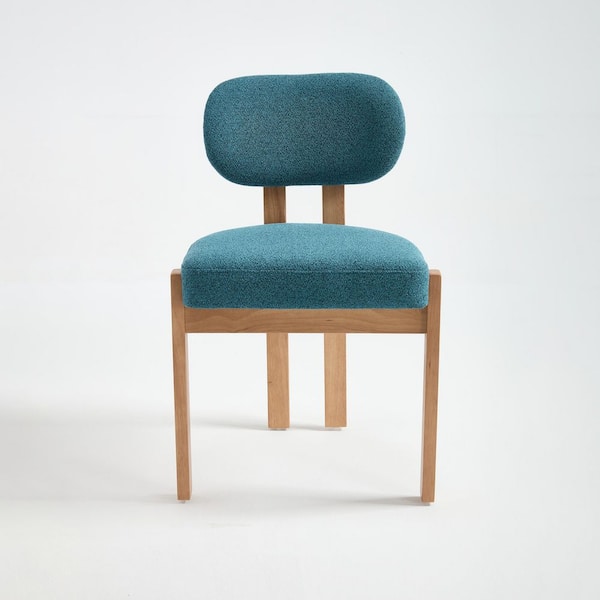 Modern Teal Fabric Upholstered Dining Room Chair Kitchen Chairs with Wood Frame and Adjustable Foot Nails Set of 2