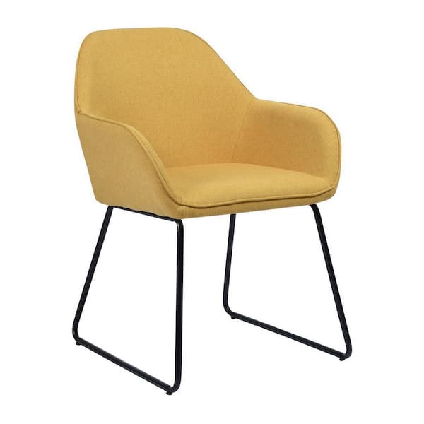 Homy Casa Fabric Plywood Dining Chair With Black Powder Coating Yellow Arm Chair