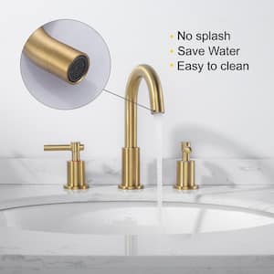 8 in. Widespread 2-Handle 3 Hole Bathroom Faucet with Pop Up Drain t in Brushed Gold