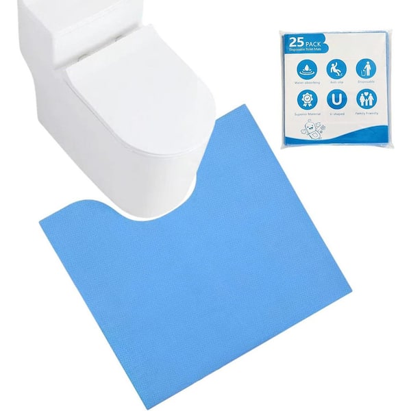 Bath Disposable Toilet Mats U-Shaped Absorbent Floor Mat for Elders, Child, Women & Alzheimer's Patients 25 Pack in Blue