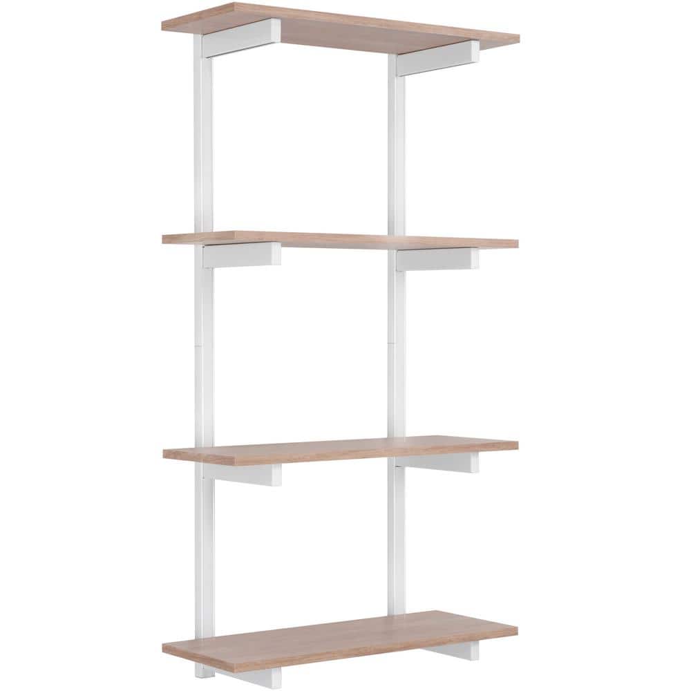 Light Oak 4-Tier Adjustable Floating Wall Shelves