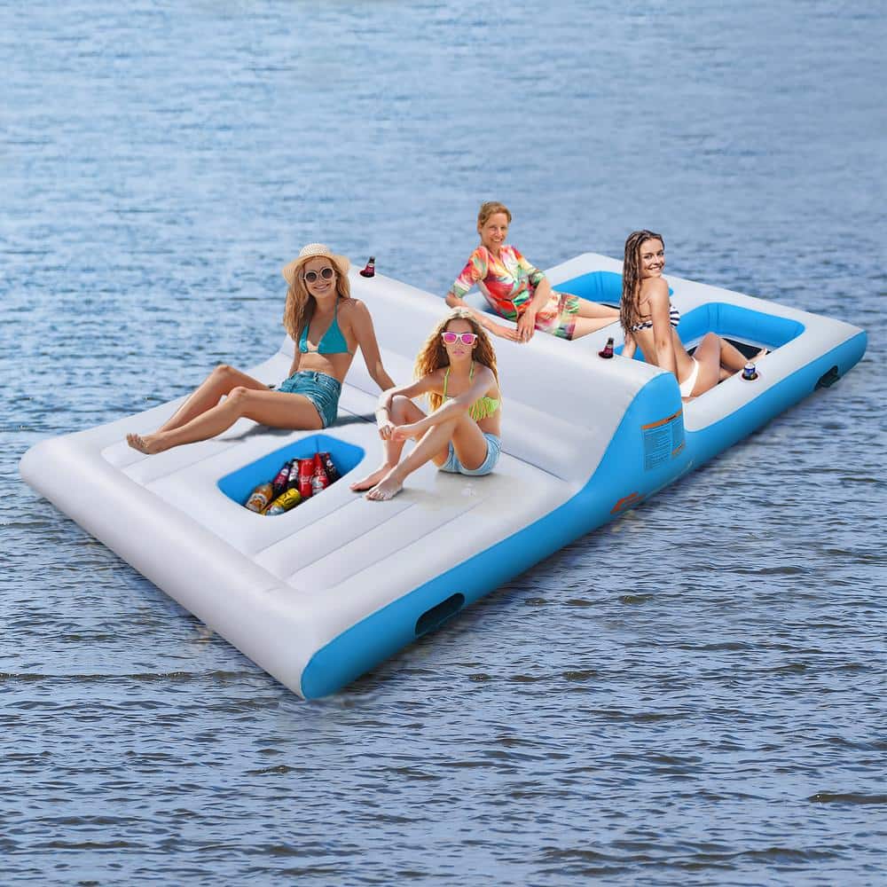Costway Giant 4-Person Inflatable Island Lake Floating Lounge Raft with 130-Watt Electric Air Pump -  NP10339US-WH