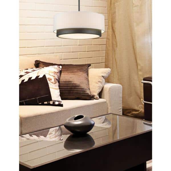 16" Bronze Drum Pendant Light with Glass Shade