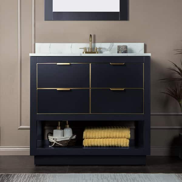 WOODBRIDGE Venice 37 in.W x 22 in.D x 38 in.H Bath Vanity in Gray with Engineered stone Vanity Top in Fish Belly with White Sink