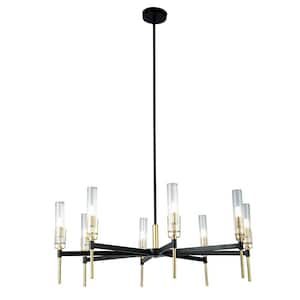 Hirsha 8-Light Black and Gold LED Torch Modern 33 in. Chandelier with Glass Shade