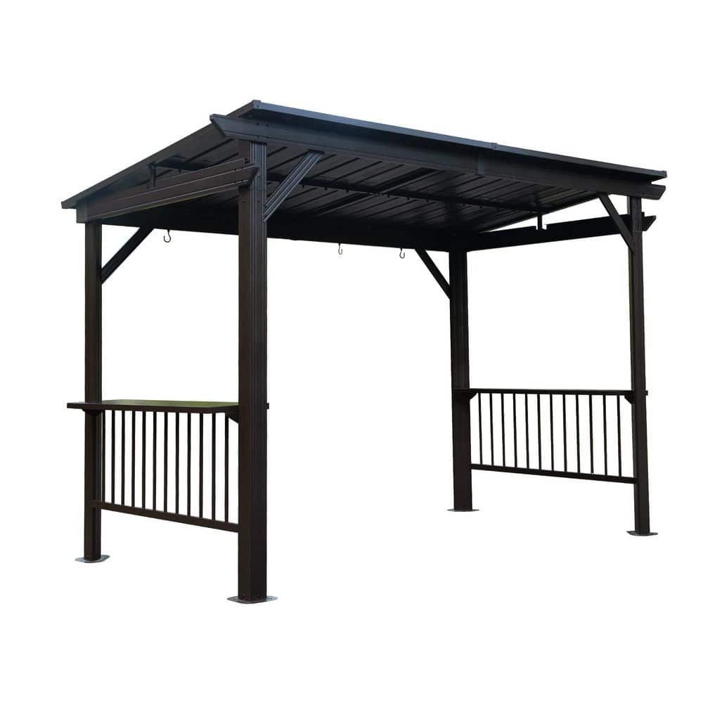 6.5 ft. x 12 ft. Gray Outdoor Hardtop Grill Gazebo with 2 Side Shelves and 