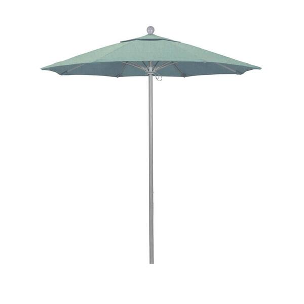 California Umbrella 7.5 ft. Grey Woodgrain Aluminum Commercial Market Patio Umbrella Fiberglass Ribs and Push Lift in Spa Sunbrella