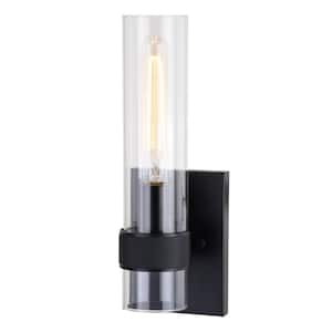 Bari 1-Light Matte Black Contemporary Wall Sconce with Clear Cylinder Glass