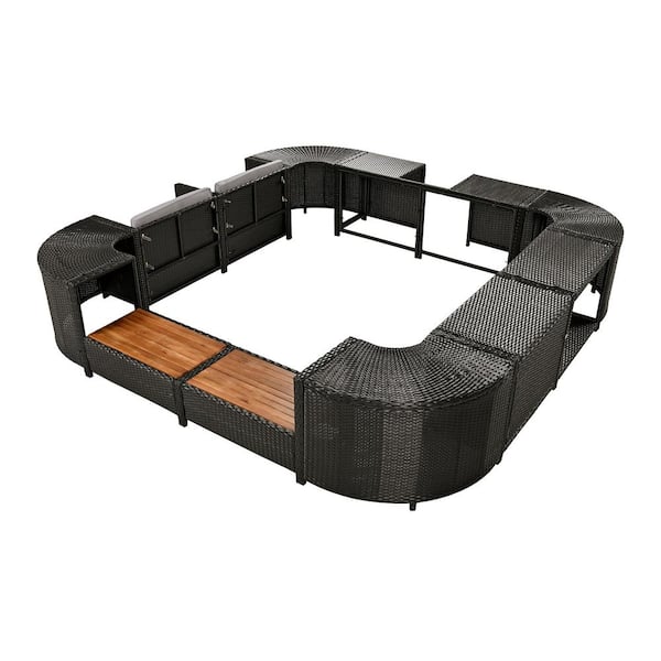 7 Piece Wicker Outdoor Sofa Set Sectional Furniture Set Patio Furniture Set with Cushions Brown Plus Beige