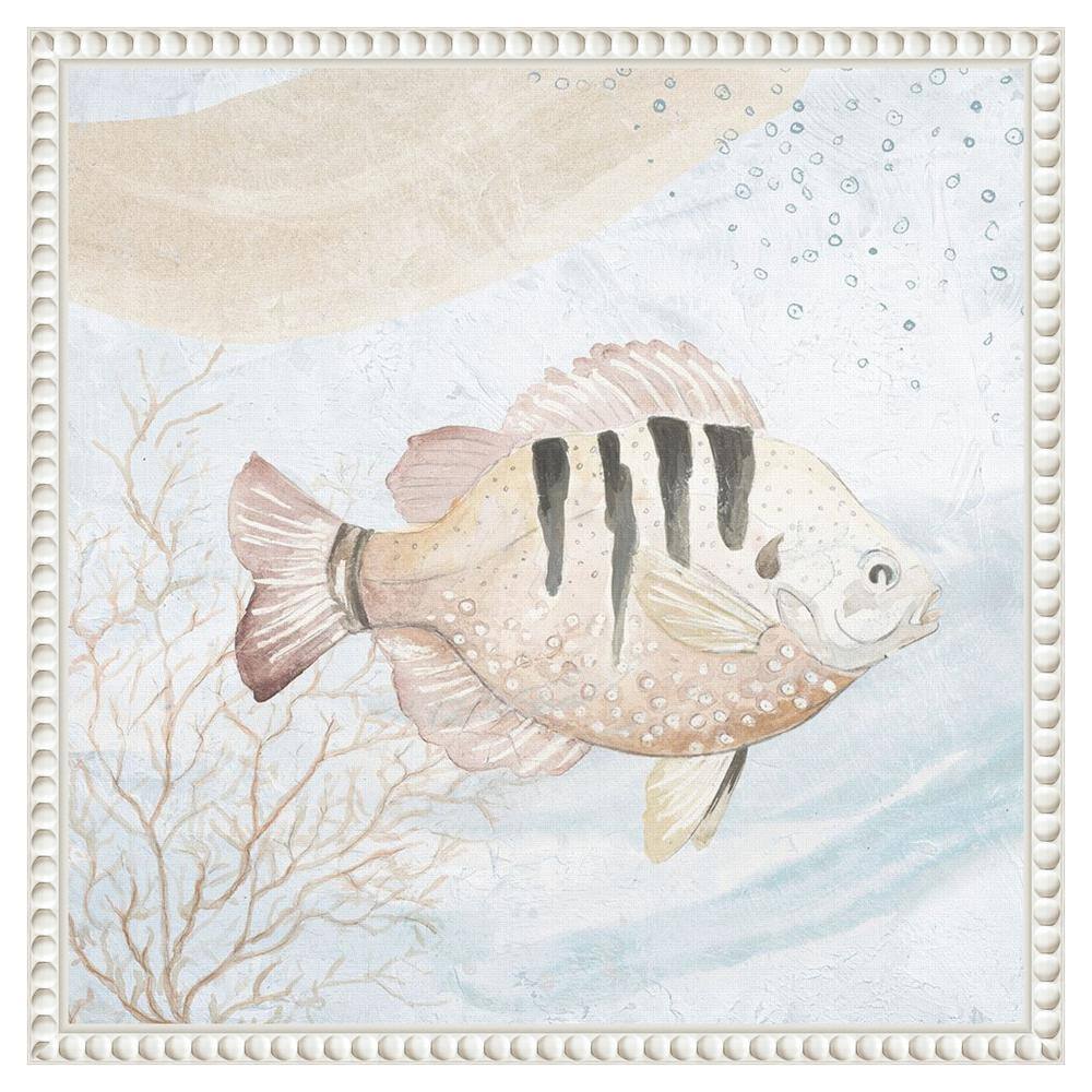 Ocean Oasis Waves Tropical Fish II Canvas Art with White Frame