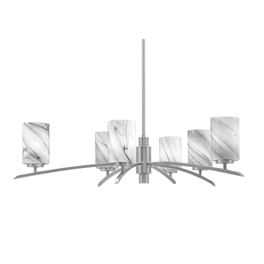 Siena 31 in. 6-Light Graphite Chandelier with 4 in. Onyx Swirl Glass Shades