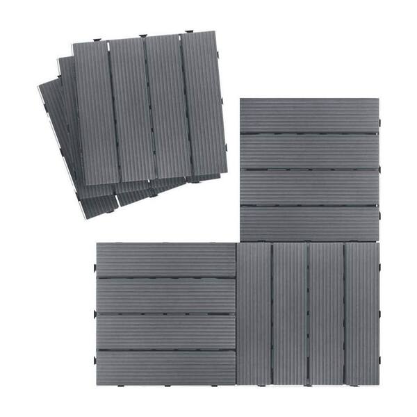 Amucolo 1 ft. x 1 ft. Square Slat Plastic Composite Flooring Tile Deck Tile in Gray, Striped Pattern (9-Pack)