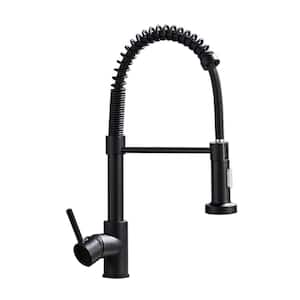 Single Handle Pull Out Sprayer Kitchen Faucet in Stainless Steel Matte Black
