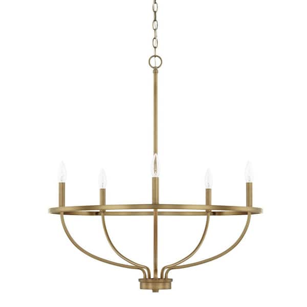 Greyson 5-Light 29 in. W x 33 in. H Aged Brass Chandelier