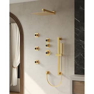 5-Spray Patterns 2.5 GPM 12 in. Wall Mount Fixed and Handheld Shower Head in Brushed Gold (Valve Included)