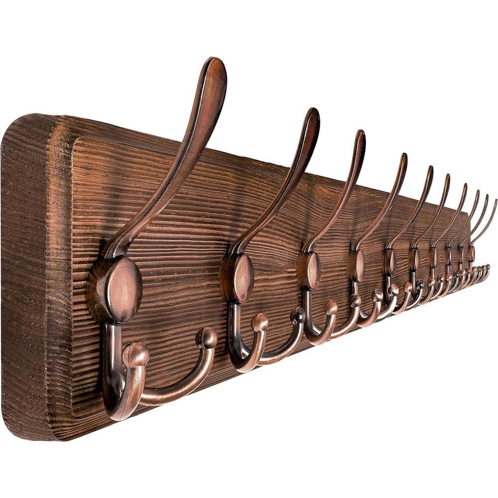 38.6 in. W x 4.3 in. D Antique Brown Coat Rack Wall Mount with 10-Triple Ho