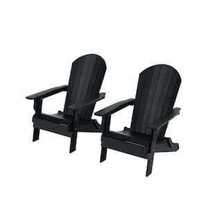 Vineyard Black Adirondack Chair HIPS Recycled Plastic Outdoor Patio Folding Curveback (Set of 2)