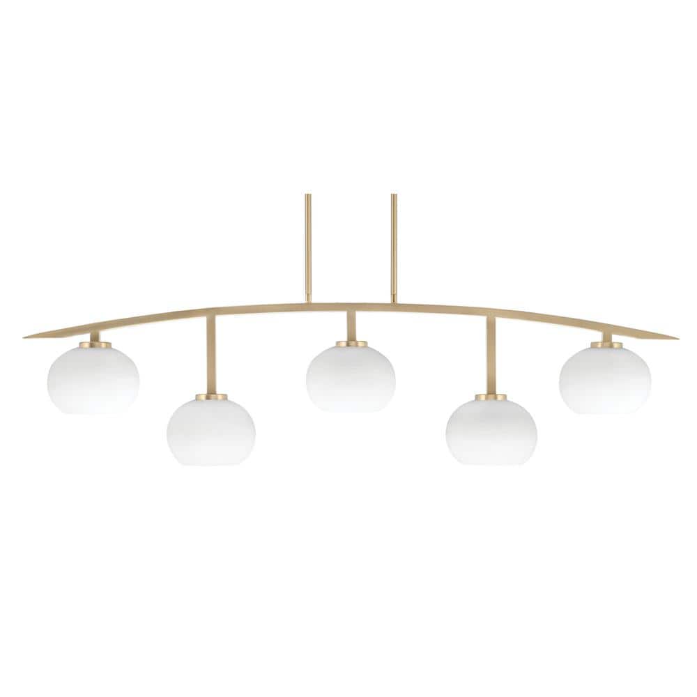 Siena 51.25 in. 5-Light New Age Brass Chandelier with 7 in. White Muslin Gl